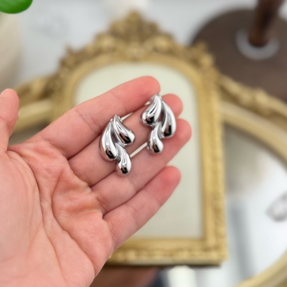 Silver Abstract Drop Earrings – Stainless Steel - Picture 6 of 9